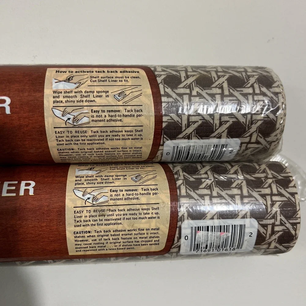Vintage 1978 MCM MOD Brown Bamboo Rattan RUBBERMAID Shelf Liner Set of 2 Rolls